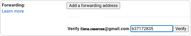 Entering a forwarding confirmation code screenshot.